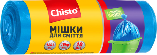 Пакети для сміття CHISTO, 120 л., 10 шт., 18 мкм.